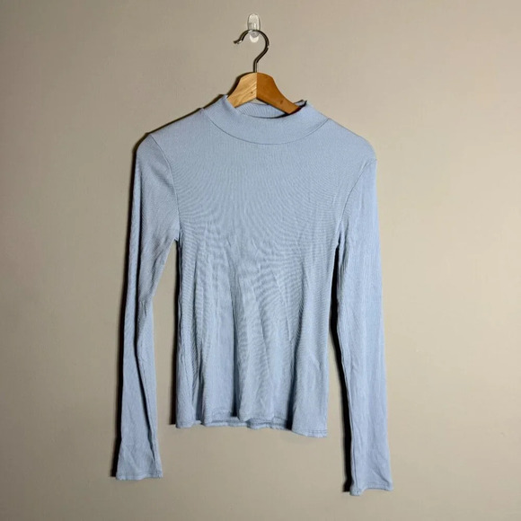 NWOT By Together Every Layer Top Ribbed Mock Neck Women's Medium Light Blue - Picture 2 of 11